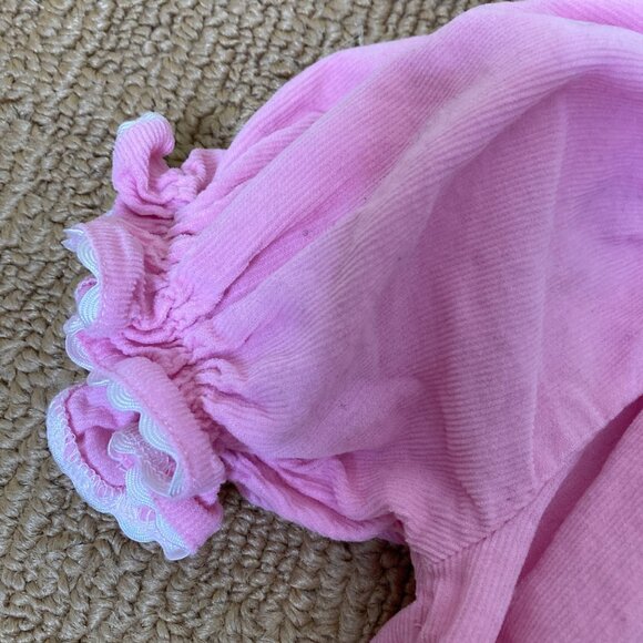 Smocked or Not Girls Dress 6 Pink Soft Corduroy Reindeer Long Rickrack - Picture 6 of 9